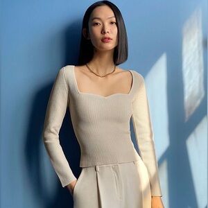 Aritzia Cream Ribbed Long Sleeve Top